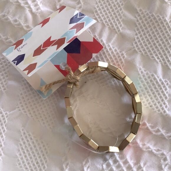 NEW Colorful Gold Geometric Bead Stretch Bracelet with Gift Tag - Picture 3 of 7